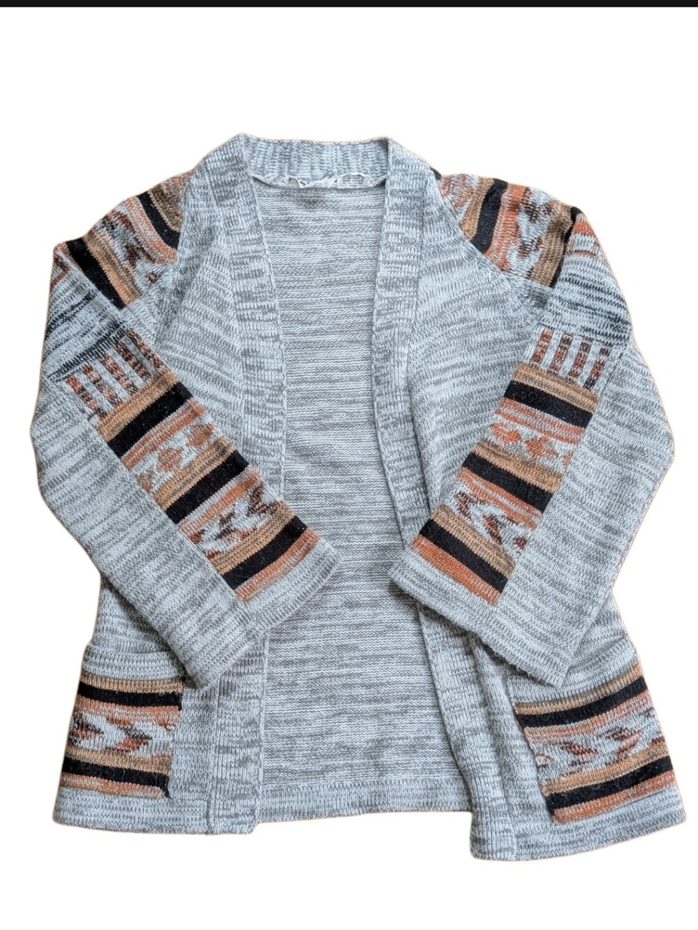 Vintage 70s Southwestern Hippie Knit Bell Sleeve Open Cardigan Sweater